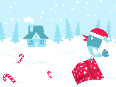 Christmas Card 01 bird blue christmas gift graphic hatchers illustration present red santa xmas