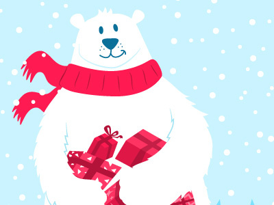 Christmas Card 04 bear blue christmas gift graphic hatchers illustration present red santa xmas