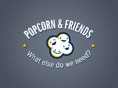 Popcorn & Friends Logo blue children film friends hatchers identity logo movie popcorn retro smile yellow