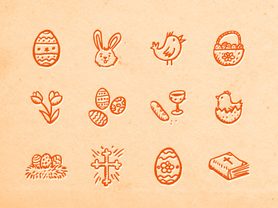 Hand-drawn Easter Icons bunny christ doodle easter egg flower hatchers holiday icons ink pen sketch spring
