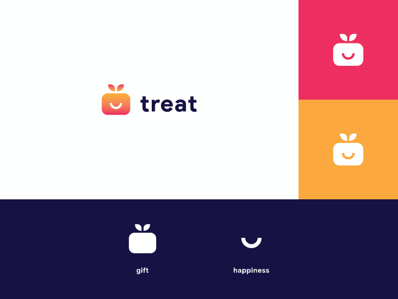 Treat App - Logo Concept #2 icon mark logo design modern gift app treat app mobile blue orange pink gradient gift box happiness smile gift minimalist identity branding logo