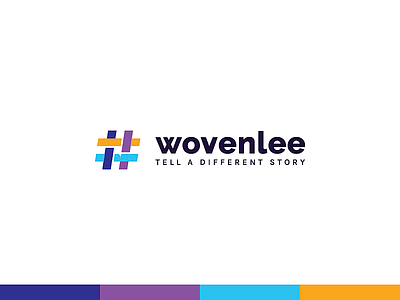 Wovenlee - Logo blue brand identity branding bubble speech colourful communication engagement hashtag icon identity internet logo logo design mark minimalist modern orange purple story