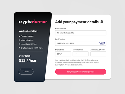 Daily UI - 002 checkout form credit card form daily 100 daily 100 challenge dailyui dailyui 002 payment form