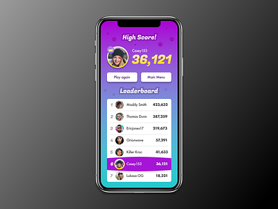 Daily UI - 019 - Leaderboard for mobile game daily 100 daily 100 challenge daily ui 019 dailyui dailyui19 gaming app leaderboard mobile app mobile game