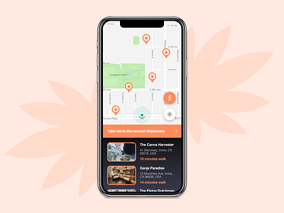Mobile map for cannabis dispensaries - Daily UI Challenge daily 100 daily 100 challenge daily ui challenge map map design mobile app mobile map