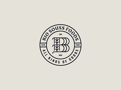 BIO SOUSS FOODS b letter logo brand branding food identity lineart logo logomark minimal monogram organic supermarket typography wheat