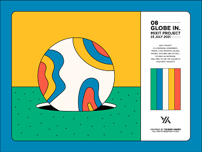 GLOBE IN - 08 abstract blue colors drawing globe grass green illustration line art minimal pattern shapes vector yellow