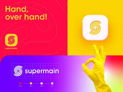 Supermain application logo brand branding cleaning services design hands identity logo logomark minimal ome caring typography union
