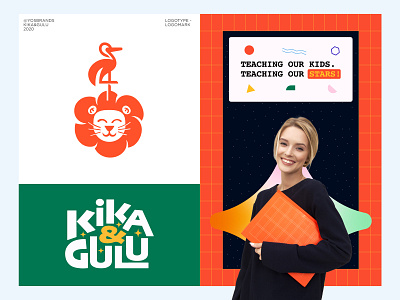 KIKA&GULU animal logo brand branding education identity learning lion logo logomark logotype minimal stork teaching typography