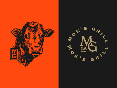 Moe's grill first exploration. brand branding cow fastfood grill identity lamb logo logomark minimal monogram restaurant typography