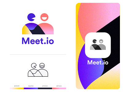 Meet.io 🤝 branding chat colorful handshake logo logomark meet minimal modern people smart talk