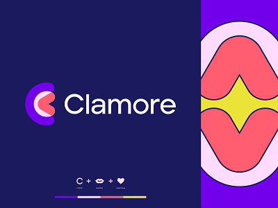 Clamore amore app app logo brand branding c logo chat design heart icon identity illustration kiss lips logo logomark love typography ui