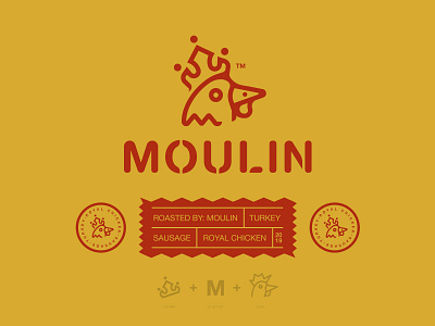 MOULIN animal brand branding chicken cock eggs graphic identity illustration logo logomark mark meat minimal monogram sausage typography ui uiux yellow