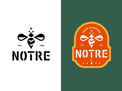 NOTRE .. BEE animal badge bee black white brand branding honey identity illustration logo logomark mark minimal monogram orange packaging typography