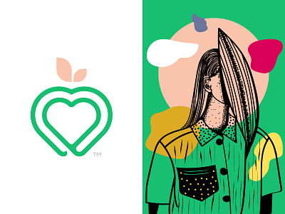APPLE & HEART apple artwork brand branding colors food fruit green heart identity illustration line art logo logomark mark minimal nature nature logo packaging typography