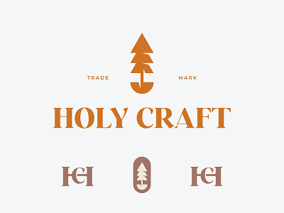 Holy craft brand branding identity logo logomark minimal monogram tree typography wood