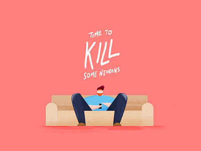 time to kill some neurons couch design dude graphic guy illustration illustrator neurons phone pink style frame time to kill typography vector