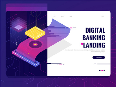 Digital Banking 3d banner computer electronic hi tech isometric landing page smart technology ui. ux ux