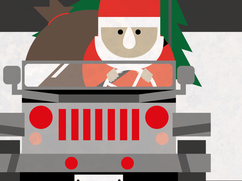 Early Christmas christmas santa tree jeep 4x4 illustration flat colors nose driving