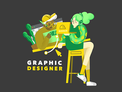 graphic designers ai coffee construction cup desiner desk graphic illustration illustrator junior office procreate senior work yellow