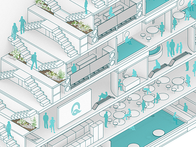 Quotidian Water Park architecture isometric waterpark