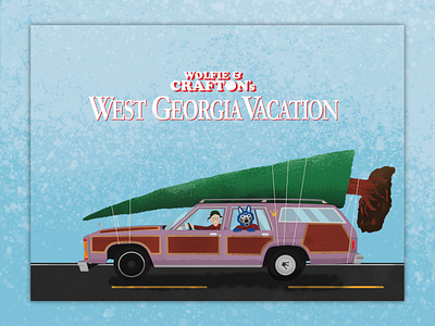 UWG Holiday Vacation 2019 blue christmas card christmas vacation design holiday card illustration national lampoon procreate snow station wagon texture typography university of west georgia uwg wolfie