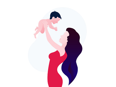 Young mom with her child illustration art chennai designer chennai designers child gunaux illustration illustrator kid modern mom young