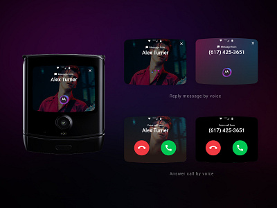Voice reply UI on Motorola Razr call design foldable mobile msg ui voice