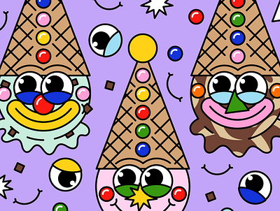 Howdy Doody Clown Cone Pattern birthday birthday party clown cones fun geometric happy ice cream illustration