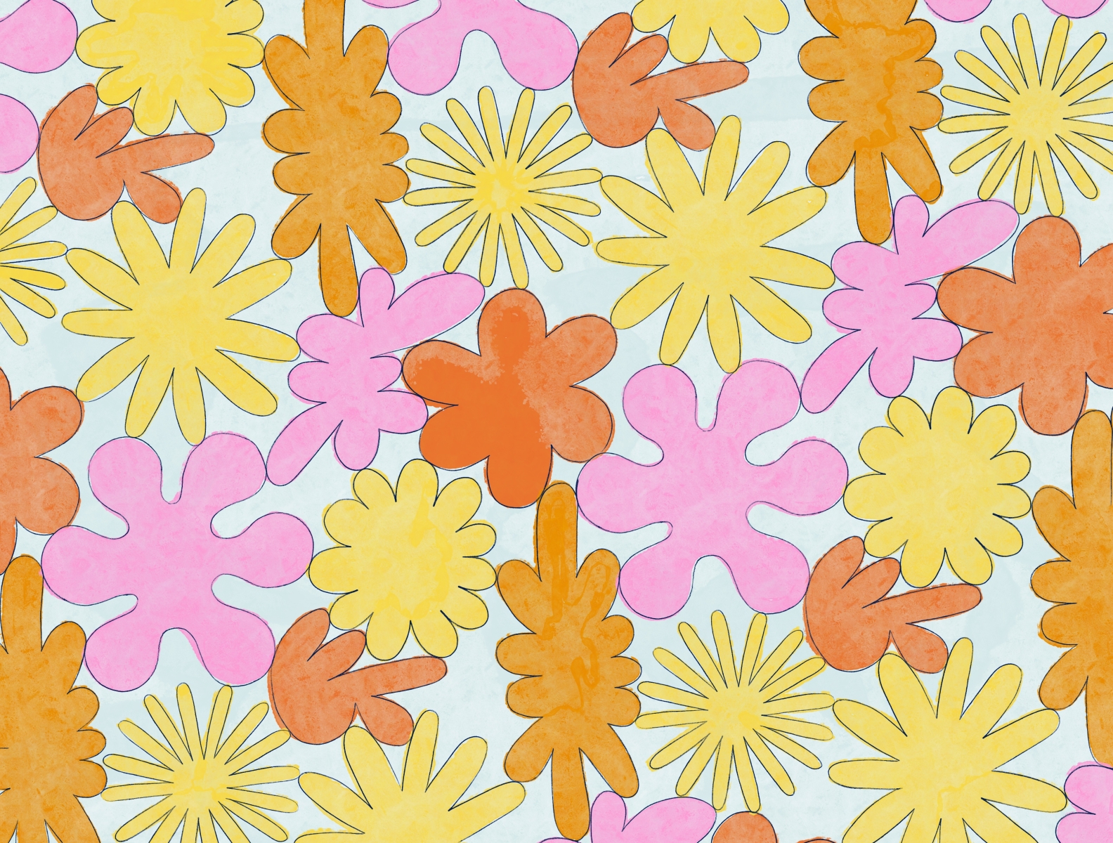 70s Flowers Fabric Wallpaper and Home Decor  Spoonflower