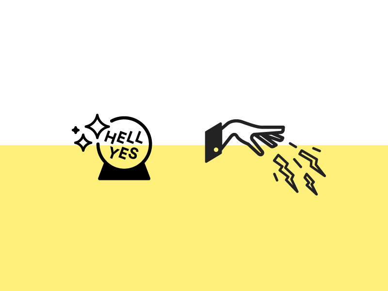 Wacky Icons iconography icon hand lightening bolt hell yes magician crystal ball sparkle fun color bright