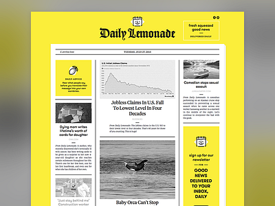 Daily Lemonade Web bright flat friendly happy newspaper ui web yellow