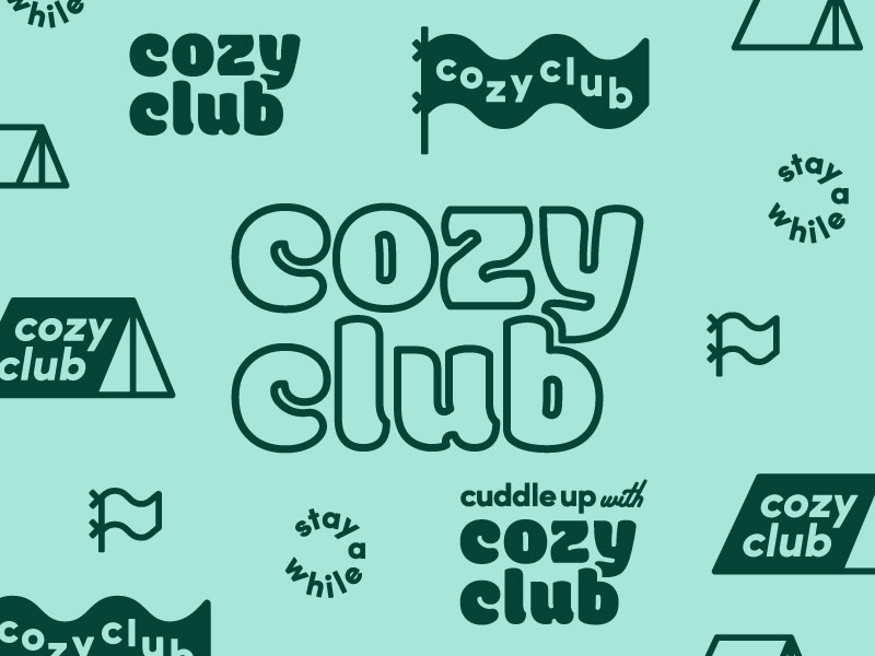 Cozy Club Final Brand typography branding flag tent outdoor brand logo