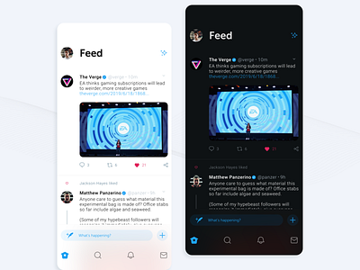 Twitter Home Redesign in Light & Dark app design dark ui design feed home screen mobile ui redesign twitter ui