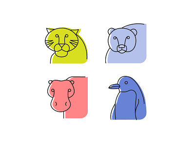 Animals picto 2d animals bear graphic design hypo illustration new account outline icons pictograms pinguin stroke stroke icons tiger