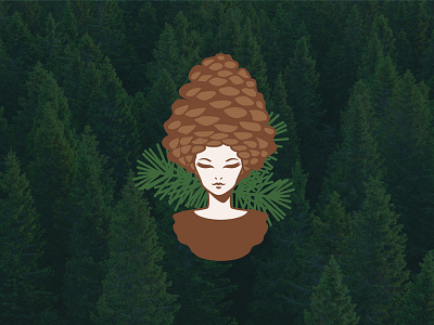 The forest girl 2d forest girl illustration logo pine cone stylised