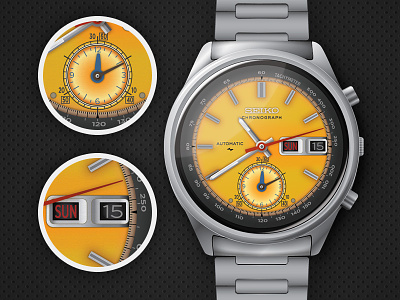 Seiko 7016-7000 Automatic Chronograph automatic chronograph designcraft.hu illustration illustrator seiko time vector watch wrist watch yellow