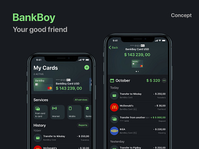Concept of BankBoy app interface ui ux