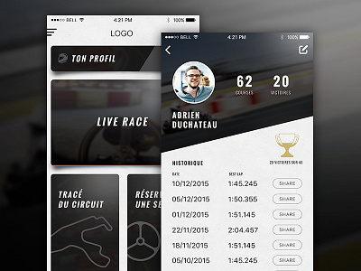 Racing concept app design mobileapp profile racing ui