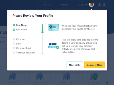 Review Your Profile datascience education platform profile python r sql team ui ux