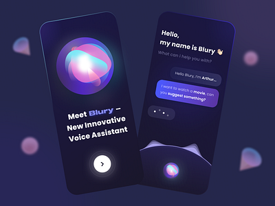 AI Voice Assistant app dark ui design minimal mobile voice assistant