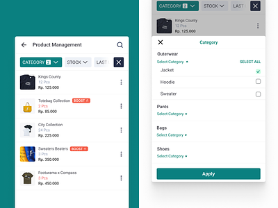 Filter by category 2d app clean design exploration filter flat interaction design material ui ux