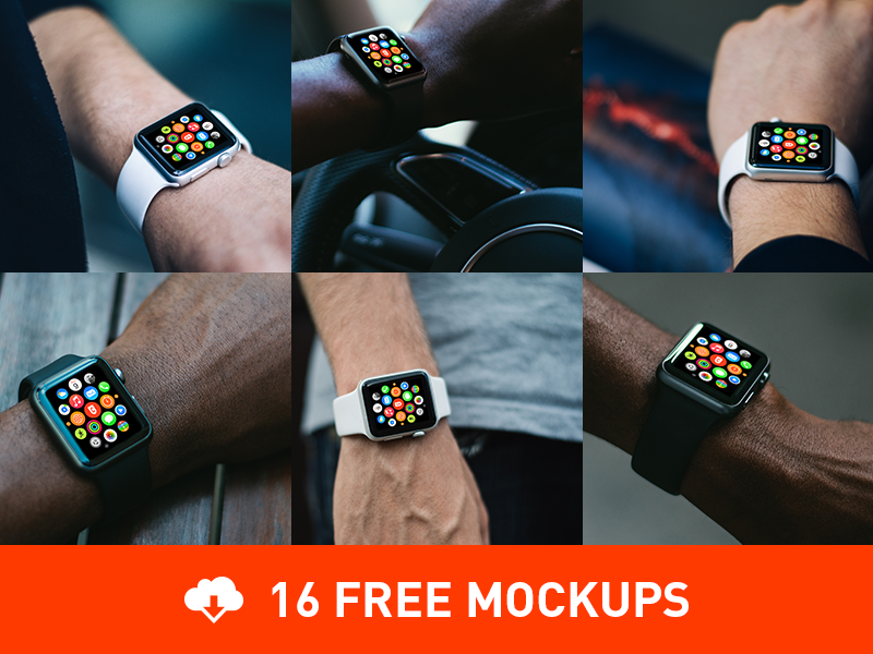 16 Free Photorealistic Apple Watch mockups download template freebie free psd münchen cobe applewatch watch apple mockups psddd