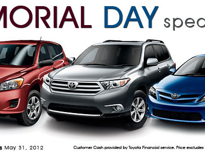 Memorial Day Specials blue cars memorial day red toyota white