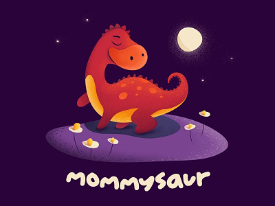 Mommysaur babysaur cute dinosaur illustration mommy apparel moon mummy night