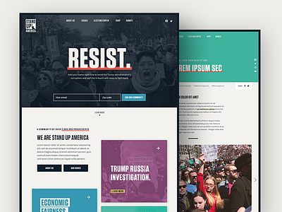 Stand Up America Website community design homepage landing page resist ui web website