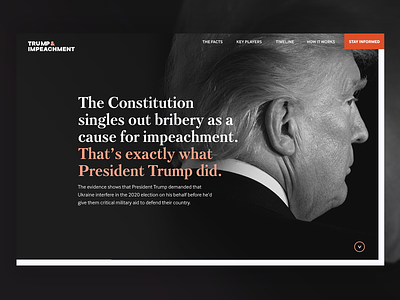 Trump & Impeachment Landing Page branding dark ui figma homepage impeachment interactive design landing page logo nonprofit political resist