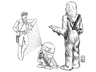 Star Wars Trio chewbacca digital art fan art hansolo illustration linedetail r2d2 star wars starwars