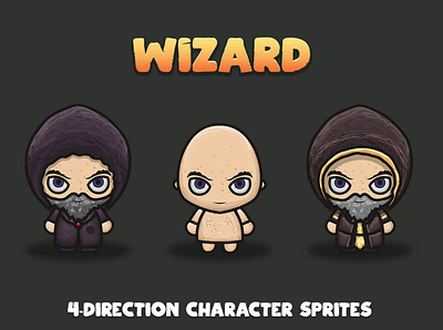 Wizard 4 Direction Game Characters 2d character fantasy game assets game design gamedev indie game rpg sprite superhero