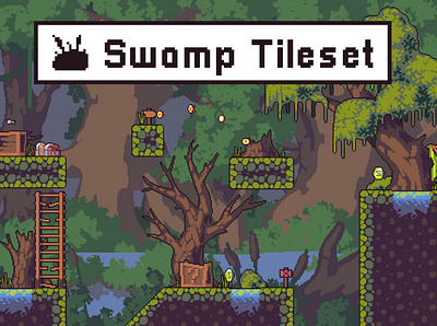 Free Swamp 2D Tileset Pixel Art 2d fantasy game game assets game design gamedev indie game pixel art pixelart platformer